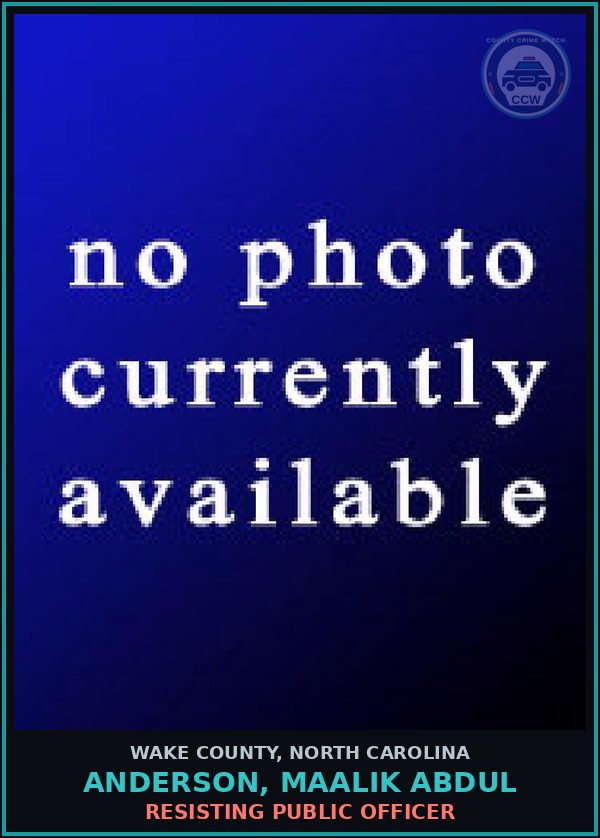 Booking mugshot of Anderson, Maalik Abdul in Wake County