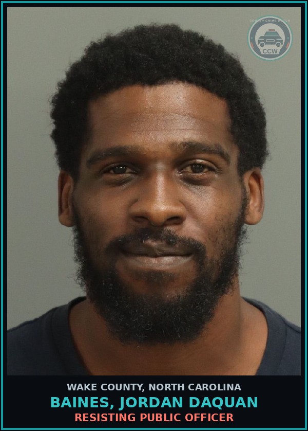 Booking mugshot of Baines, Jordan Daquan in Wake County