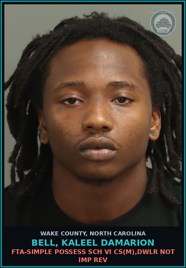 Booking mugshot of Bell, Kaleel Damarion in Wake County