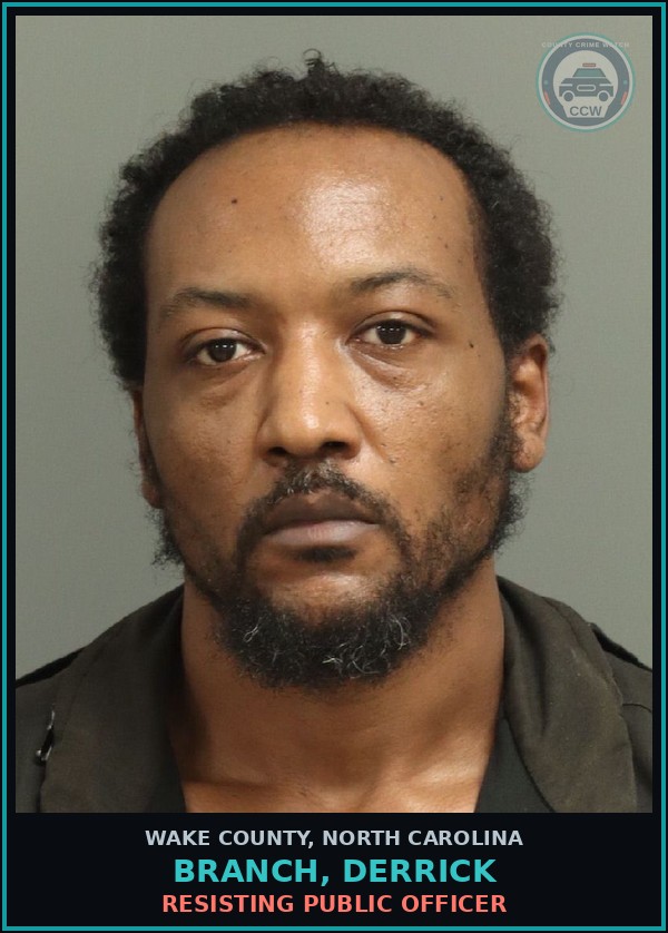 Booking mugshot of Branch, Derrick in Wake County