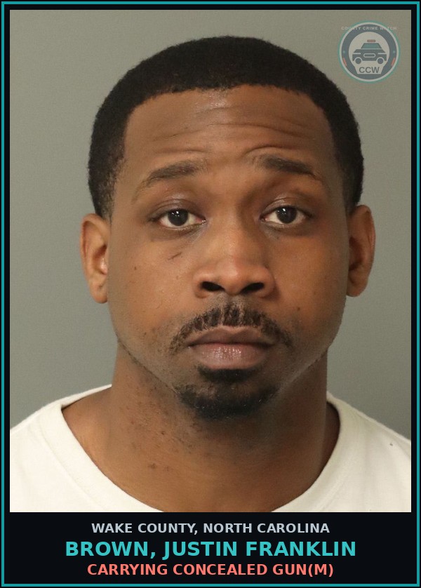 Booking mugshot of Brown, Justin Franklin in Wake County