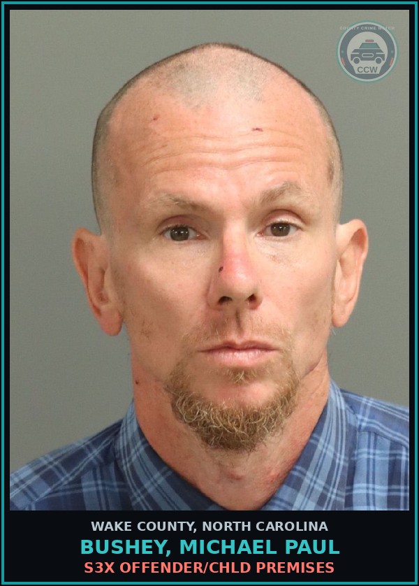 Booking mugshot of Bushey, Michael Paul in Wake County