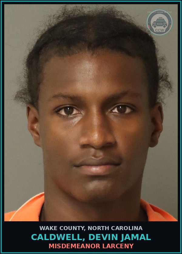 Booking mugshot of Caldwell, Devin Jamal in Wake County
