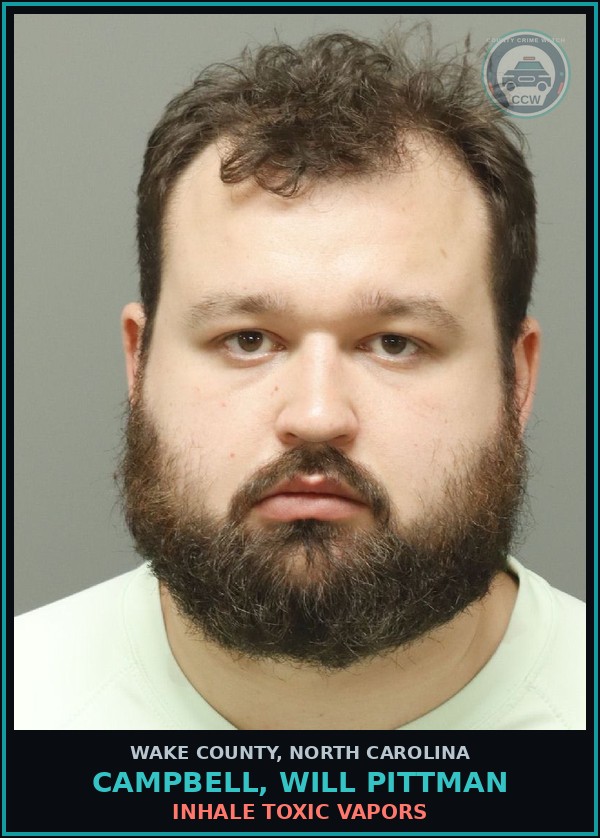Booking mugshot of Campbell, Will Pittman in Wake County
