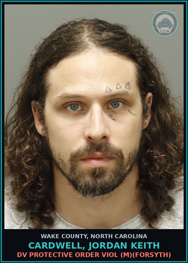 Booking mugshot of Cardwell, Jordan Keith in Wake County