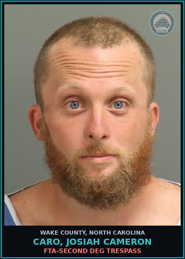 Booking mugshot of Caro, Josiah Cameron in Wake County