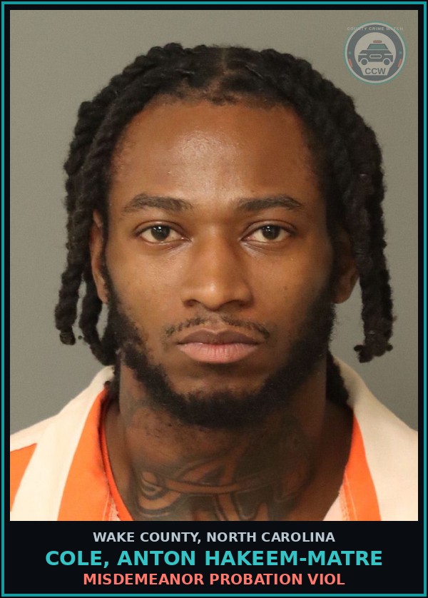 Booking mugshot of Cole, Anton Hakeem-Matre in Wake County