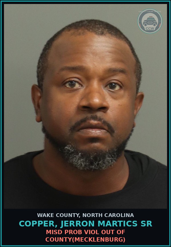 Booking mugshot of Copper, Jerron Martics Sr in Wake County