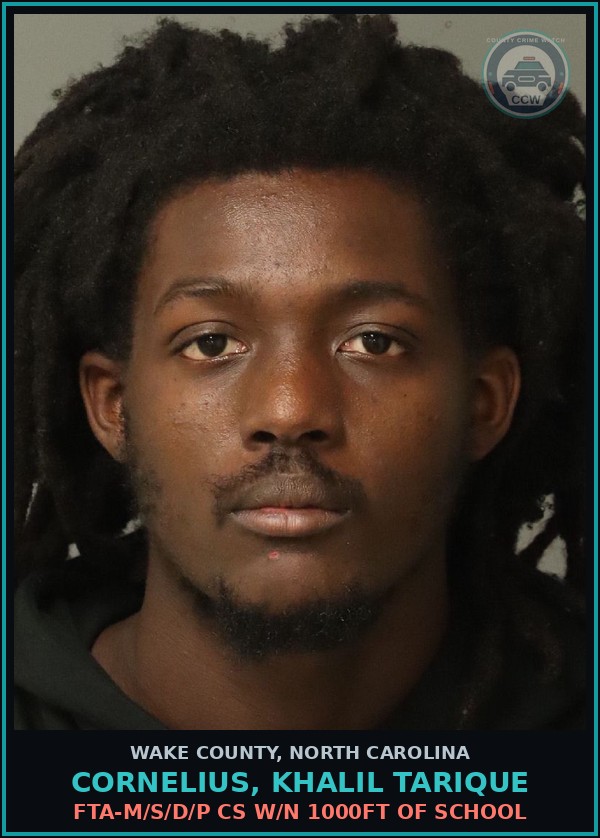 Booking mugshot of Cornelius, Khalil Tarique in Wake County