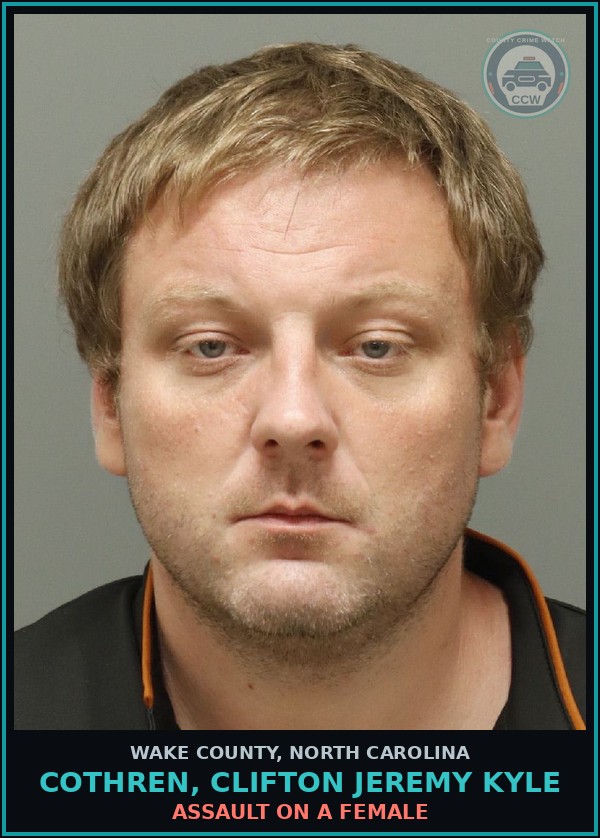 Booking mugshot of Cothren, Clifton Jeremy Kyle in Wake County
