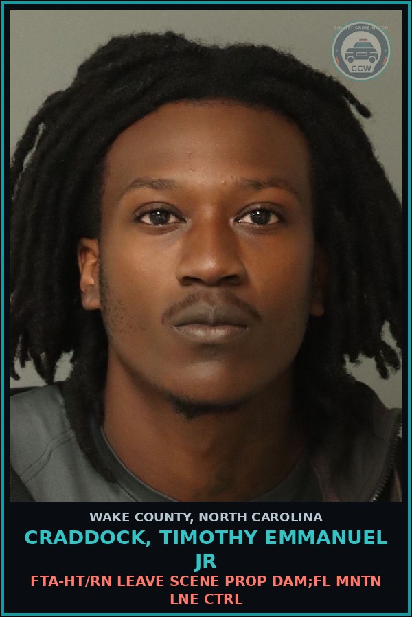 Booking mugshot of Craddock, Timothy Emmanuel Jr in Wake County