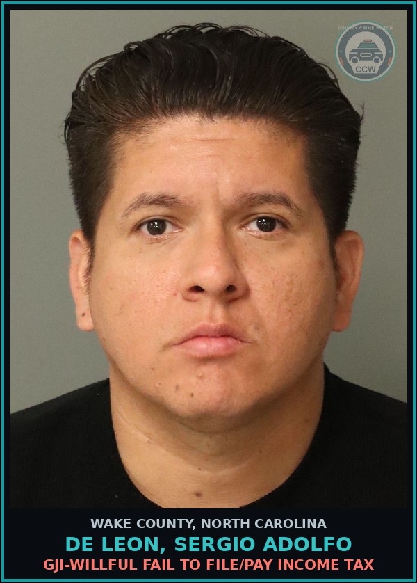 Booking mugshot of De Leon, Sergio Adolfo in Wake County
