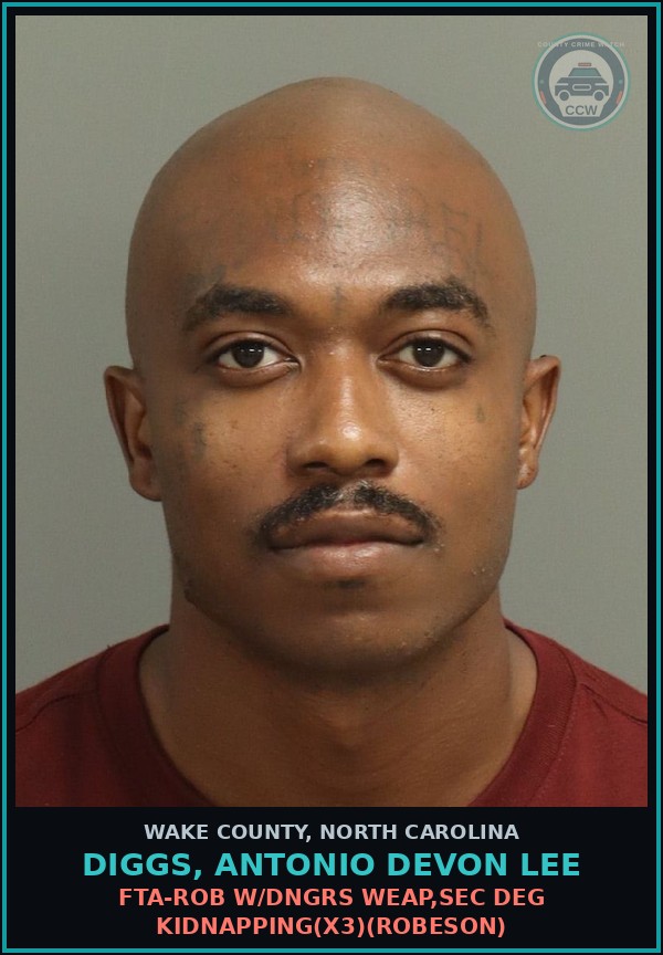 Booking mugshot of Diggs, Antonio Devon Lee in Wake County