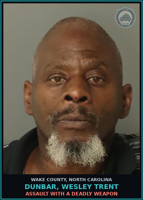 Booking mugshot of Dunbar, Wesley Trent in Wake County