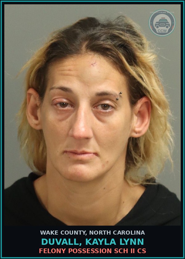 Booking mugshot of Duvall, Kayla Lynn in Wake County
