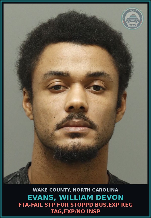 Booking mugshot of Evans, William Devon in Wake County