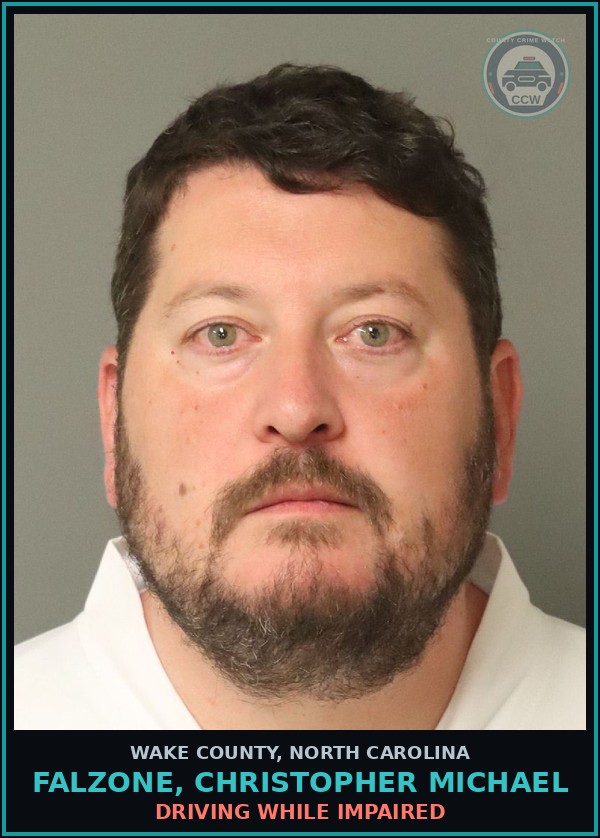 Booking mugshot of Falzone, Christopher Michael in Wake County