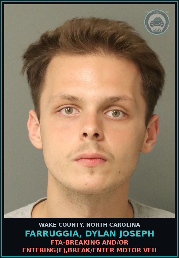 Booking mugshot of Farruggia, Dylan Joseph in Wake County