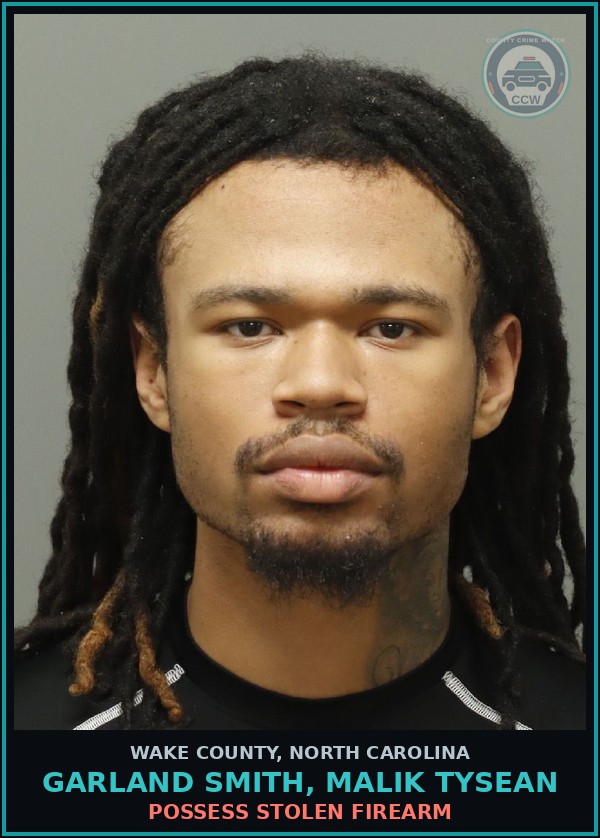 Booking mugshot of Garland Smith, Malik Tysean in Wake County