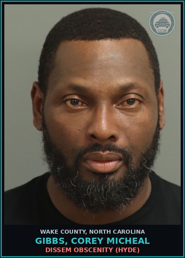 Booking mugshot of Gibbs, Corey Micheal in Wake County
