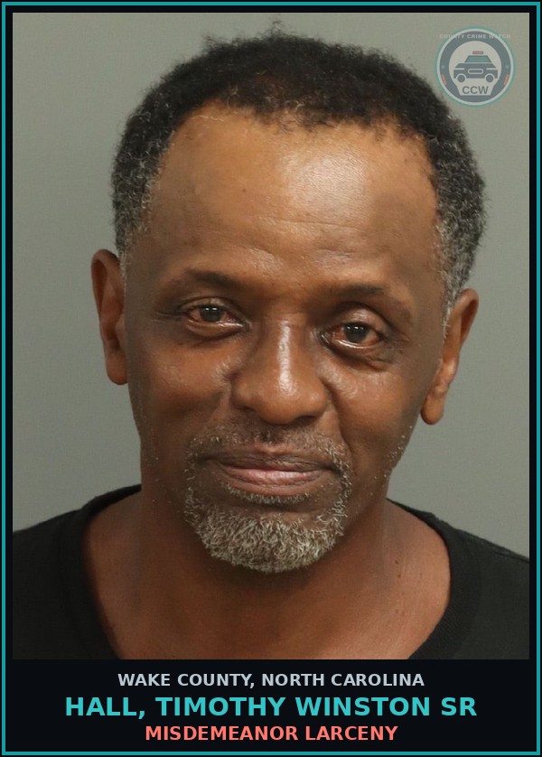 Booking mugshot of Hall, Timothy Winston Sr in Wake County