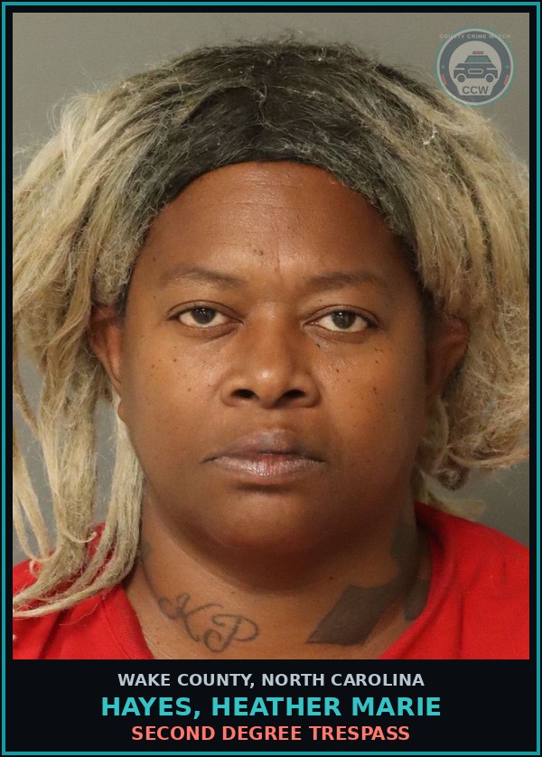 Booking mugshot of Hayes, Heather Marie in Wake County