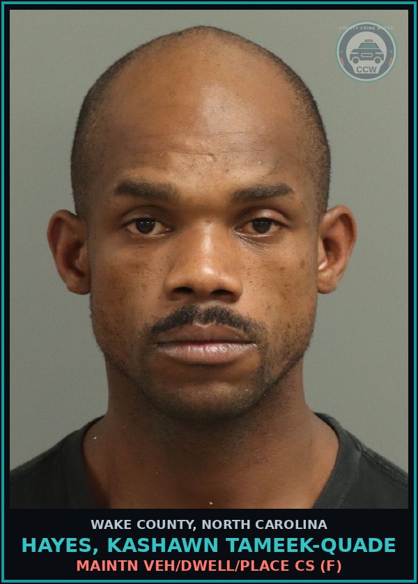 Booking mugshot of Hayes, Kashawn Tameek-Quade in Wake County