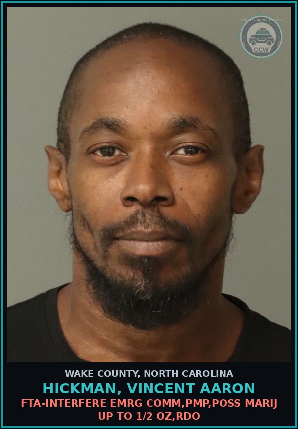 Booking mugshot of Hickman, Vincent Aaron in Wake County