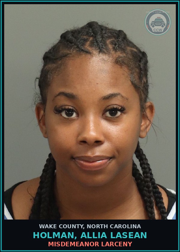 Booking mugshot of Holman, Allia Lasean in Wake County