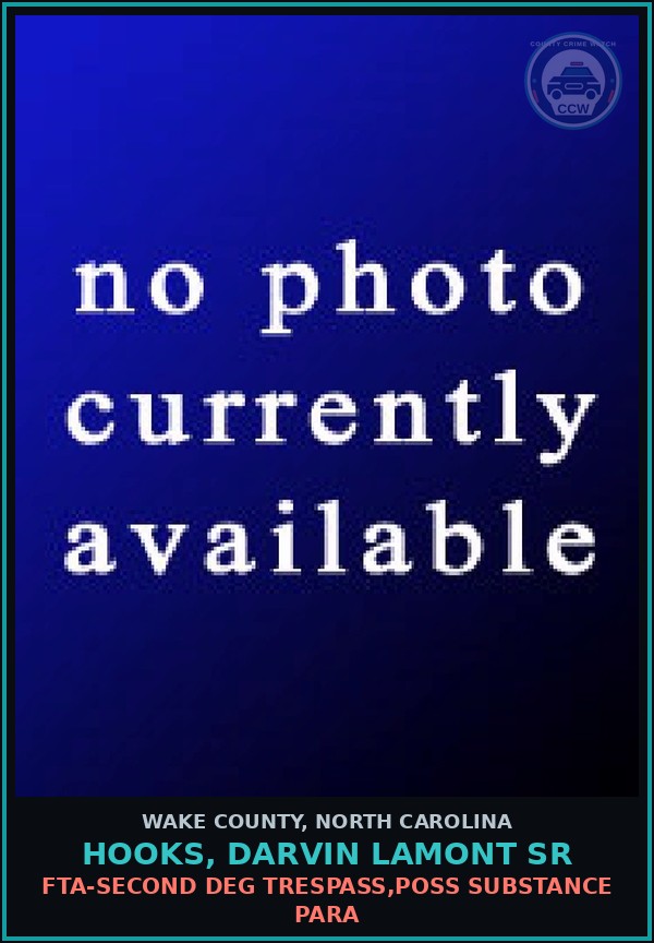 Booking mugshot of Hooks, Darvin Lamont Sr in Wake County