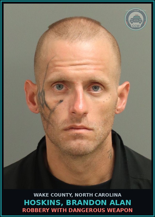 Booking mugshot of Hoskins, Brandon Alan in Wake County