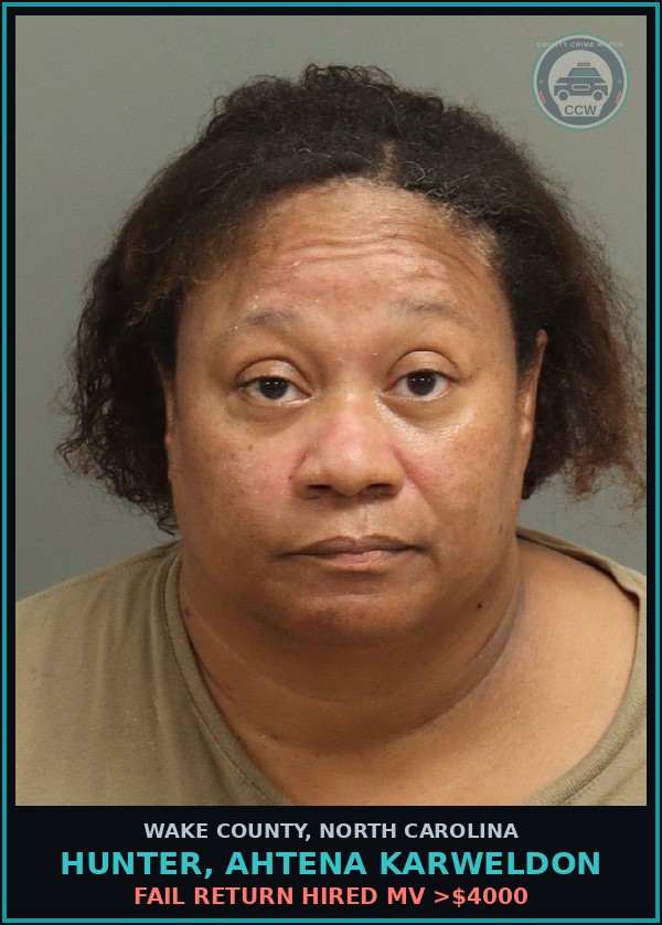 Booking mugshot of Hunter, Ahtena Karweldon in Wake County
