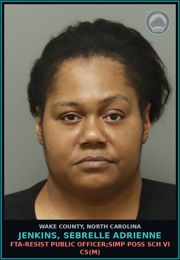 Booking mugshot of Jenkins, Sebrelle Adrienne in Wake County