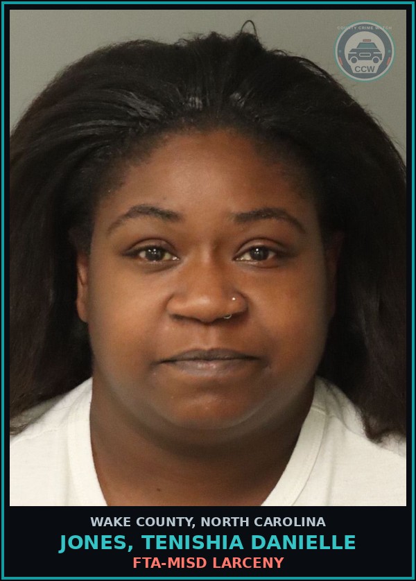 Booking mugshot of Jones, Tenishia Danielle in Wake County