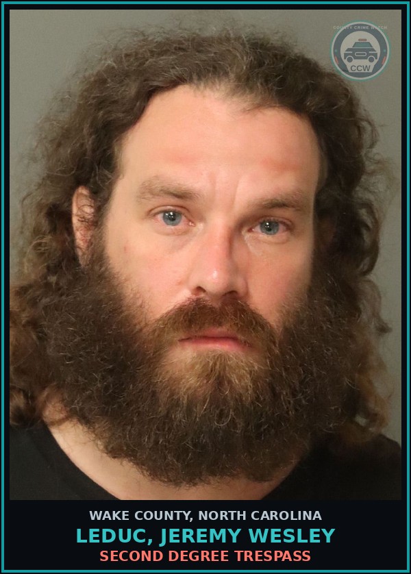 Booking mugshot of Leduc, Jeremy Wesley in Wake County
