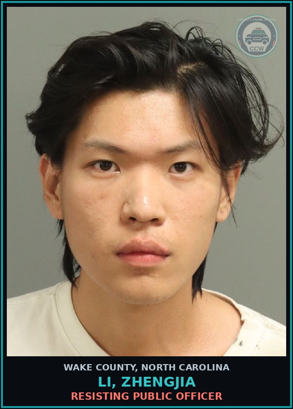 Booking mugshot of Li, Zhengjia in Wake County