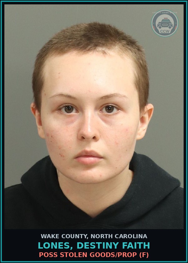 Booking mugshot of Lones, Destiny Faith in Wake County