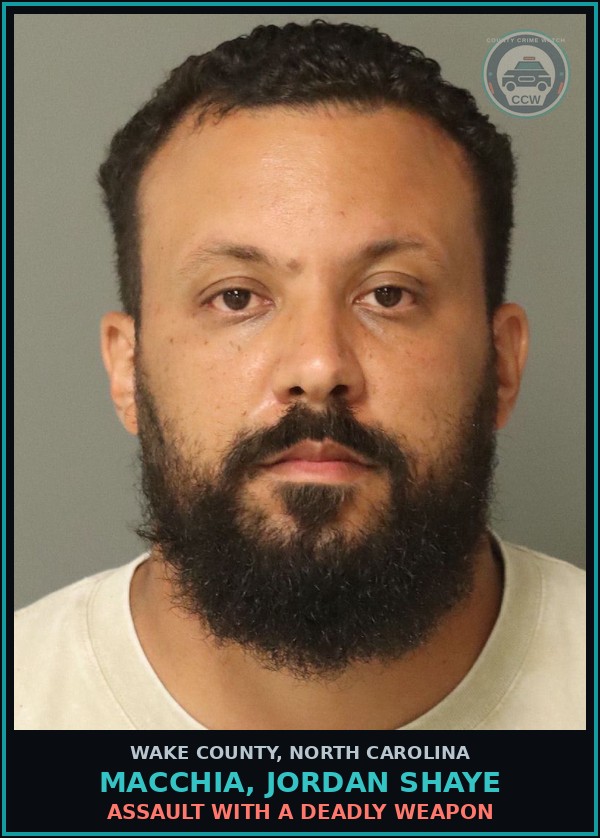Booking mugshot of Macchia, Jordan Shaye in Wake County