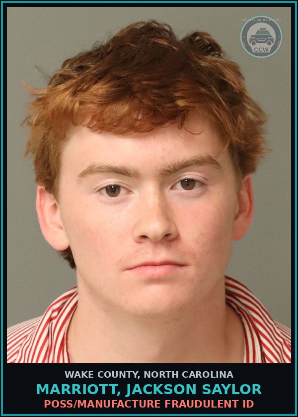 Booking mugshot of Marriott, Jackson Saylor in Wake County
