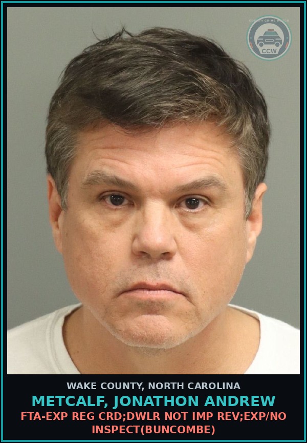 Booking mugshot of Metcalf, Jonathon Andrew in Wake County