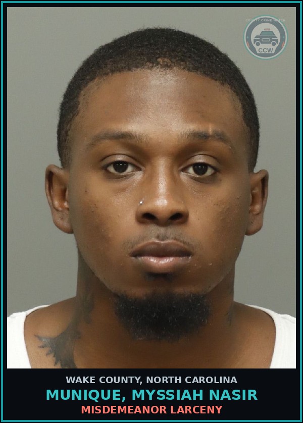 Booking mugshot of Munique, Myssiah Nasir in Wake County