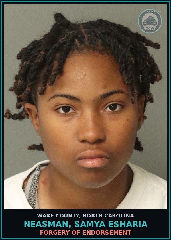 Booking mugshot of Neasman, Samya Esharia in Wake County