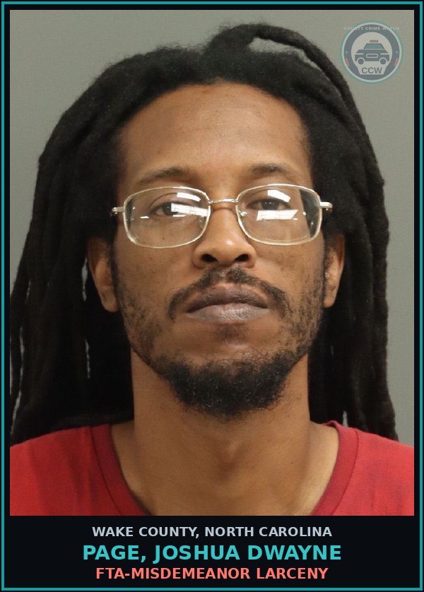 Booking mugshot of Page, Joshua Dwayne in Wake County