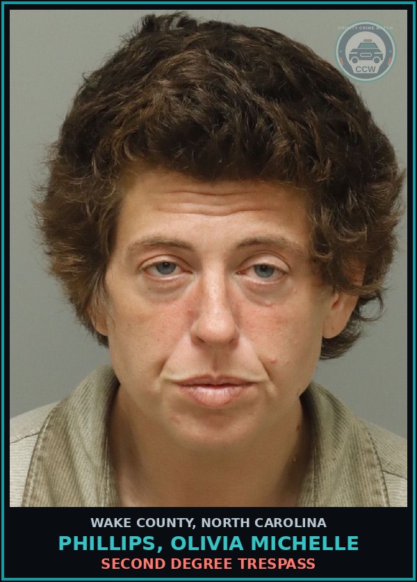 Booking mugshot of Phillips, Olivia Michelle in Wake County