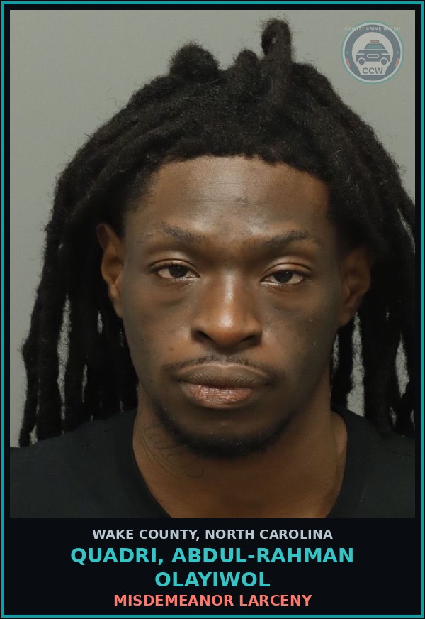 Booking mugshot of Quadri, Abdul-Rahman Olayiwol in Wake County