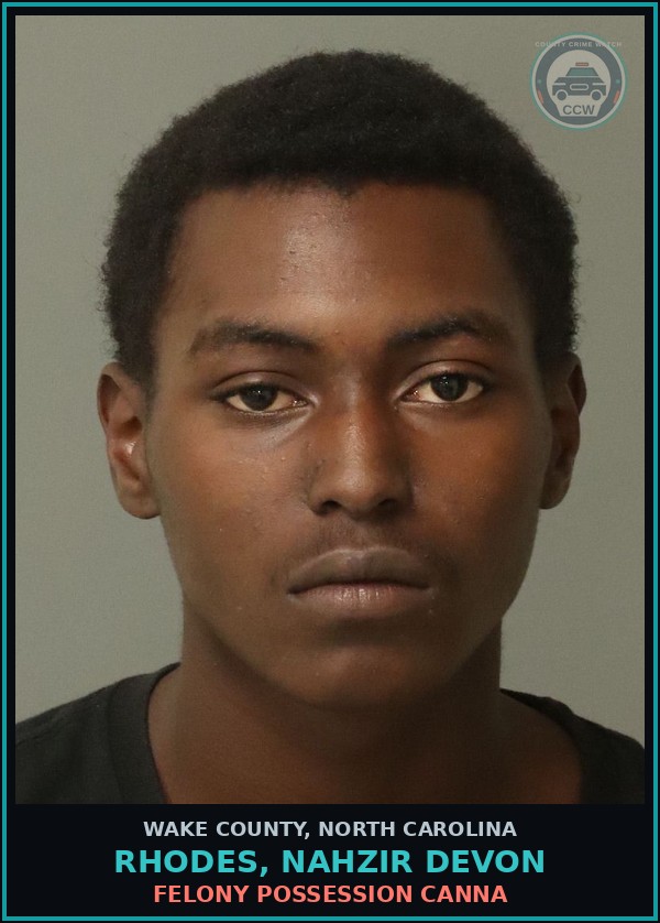 Booking mugshot of Rhodes, Nahzir Devon in Wake County