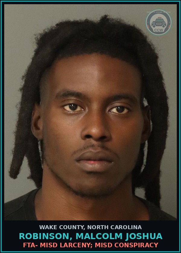 Booking mugshot of Robinson, Malcolm Joshua in Wake County