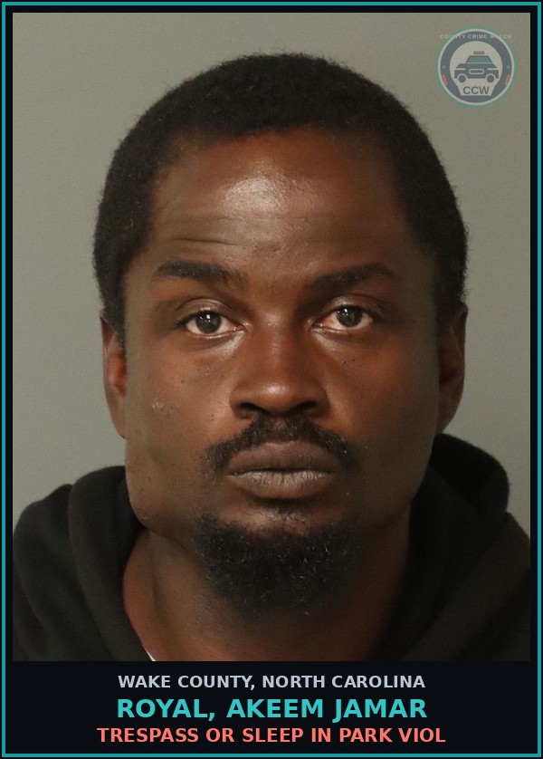 Booking mugshot of Royal, Akeem Jamar in Wake County
