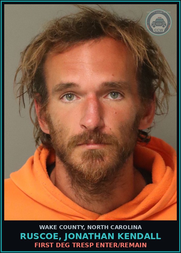 Booking mugshot of Ruscoe, Jonathan Kendall in Wake County