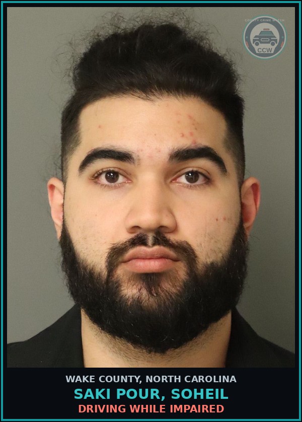 Booking mugshot of Saki Pour, Soheil in Wake County
